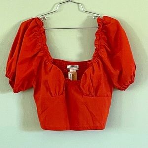 Flying Tomato Red Puff Sleeve Crop Top